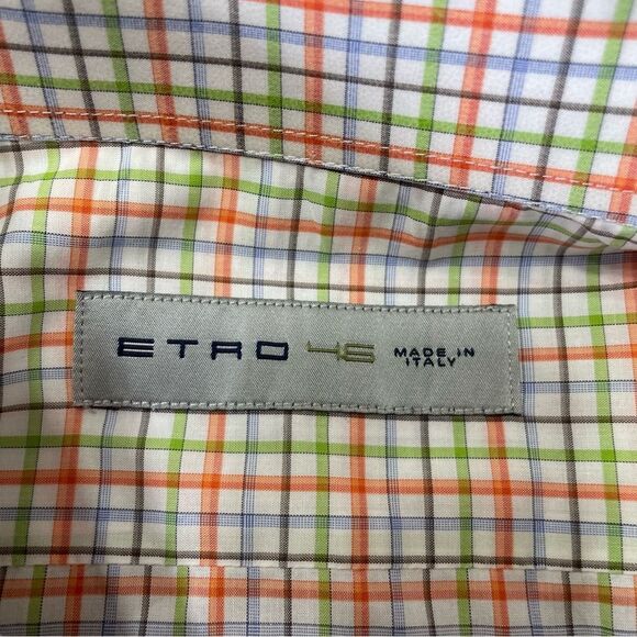 ETRO Shirt Men's 46‎ Long Sleeve Colorful Check Cotton Dress Button Italy - Picture 4 of 9